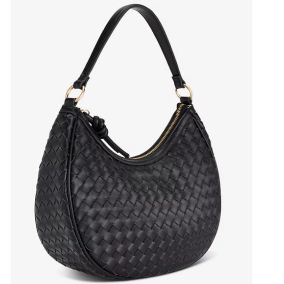 Macy's On 34th woven faux-leather shoulder hobo crossbody bag - Black - Picture 12 of 13